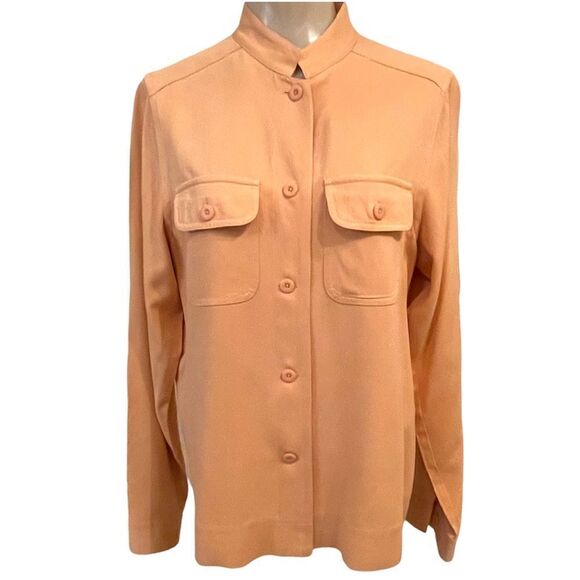 Bobby Chan Silk Cotton Blend Mandarin Collar Blouse - Picture 1 of 11